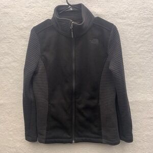 The NorthFace Jacket Womens Medium Black Gray Fleece Full Zip Long Sleeve Chore